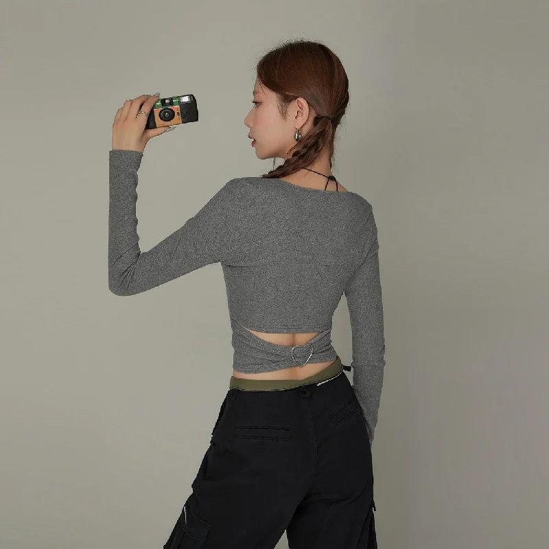 Back Cutout Square Neck T-Shirt Tough Women's Military - inspired