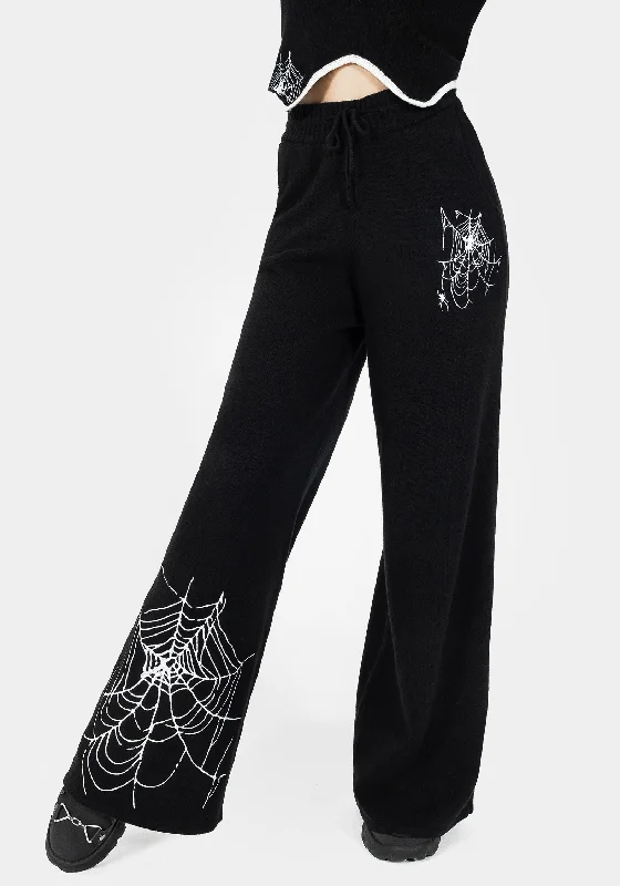 Araneae Embroidered Wide Leg Knit Joggers Disco