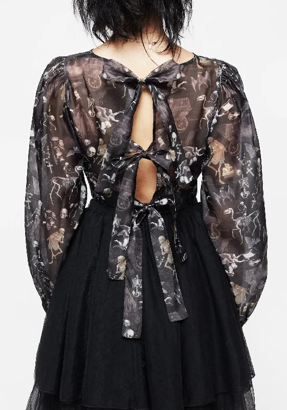 Melancholia Puff Sleeve Tie Back Organza Crop Top Trendy Women's 