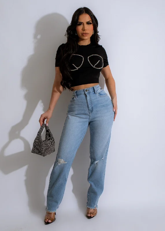 Unforgettable Rhinestones Crop Top Black Bohemian Women's Free
