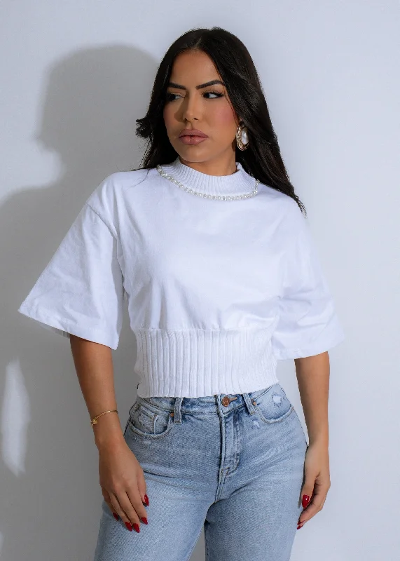 Pearl Halo Rhinestones Long Top White Dynamic Women's High - energy
