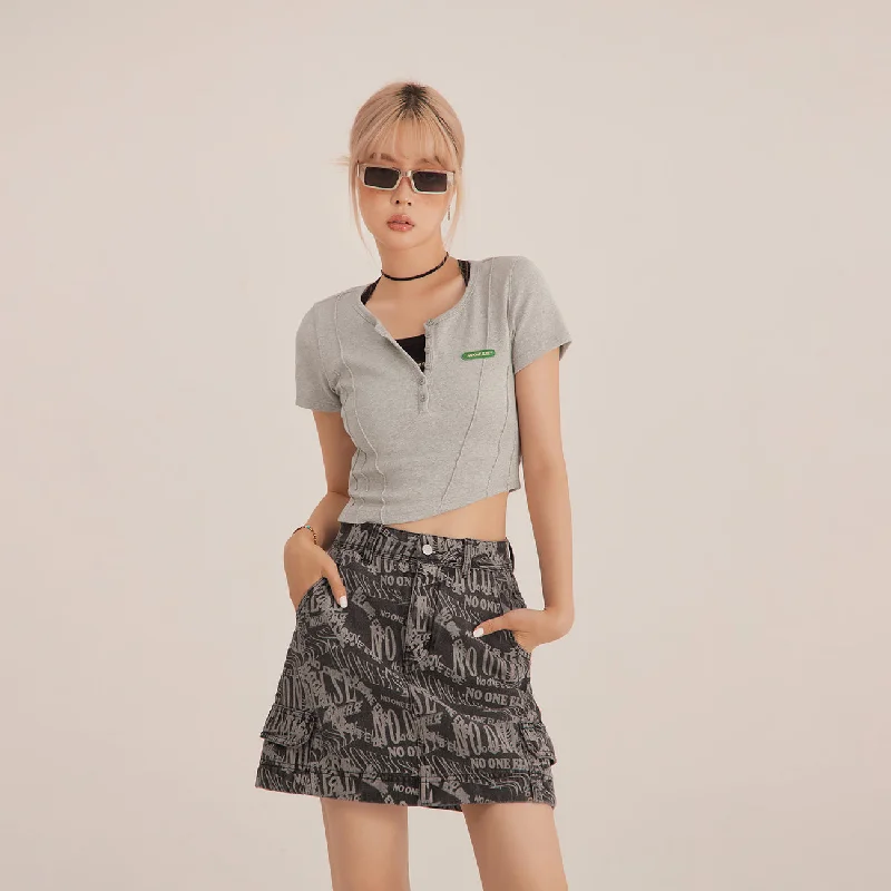 Unbalanced Button Crop Top Rugged Women's Outdoor 