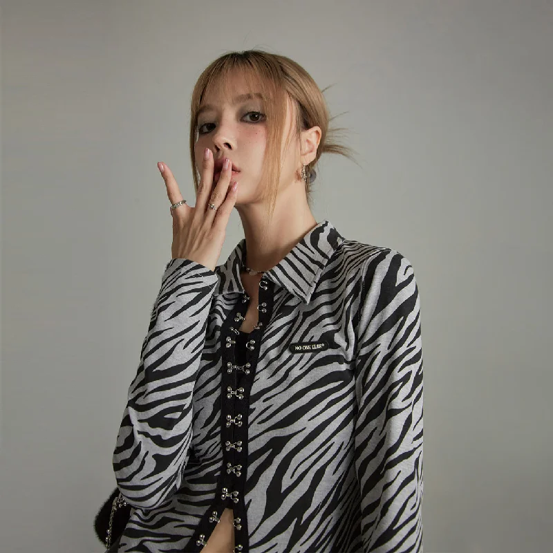 Zebra Long Sleeve Shirt Trendy Women's 