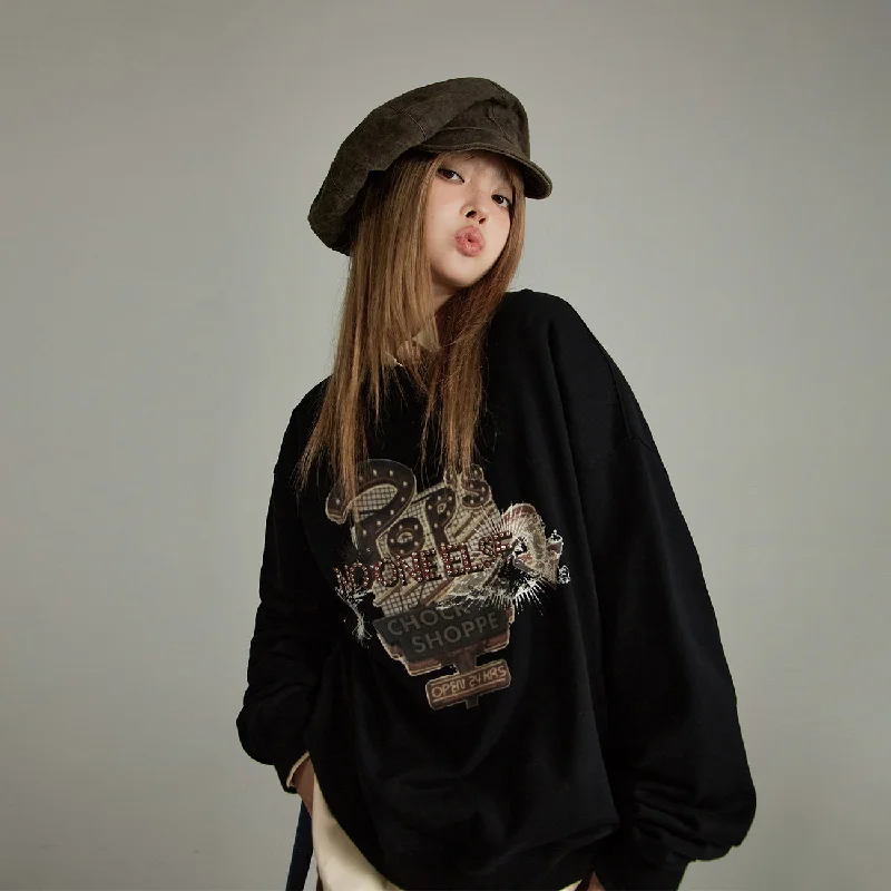 Pop'S Shoppe Loose-Fit Long-Sleeved Sweatshirt Cool Women's Skate