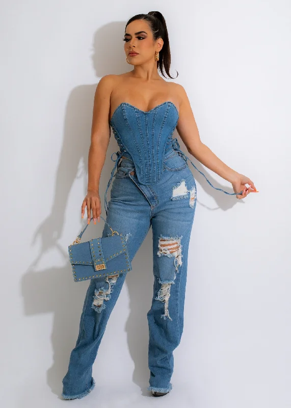 It Girl Denim Corset Top Sporty Women's Tennis