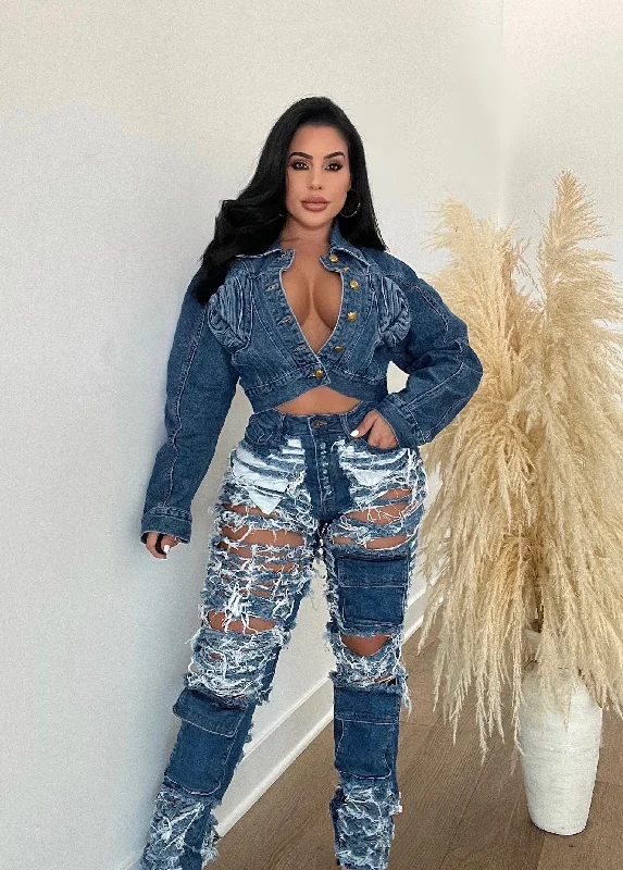 All My Love For You Jacket Dark Denim Tough Women's Military - inspired