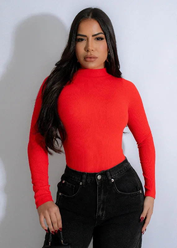 Radiant Contour Ribbed Bodysuit Red Earthy Women's 