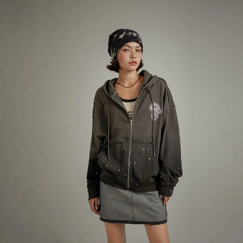 Gradient Hooded Zip-Up Dapper Women's Bow - adorned