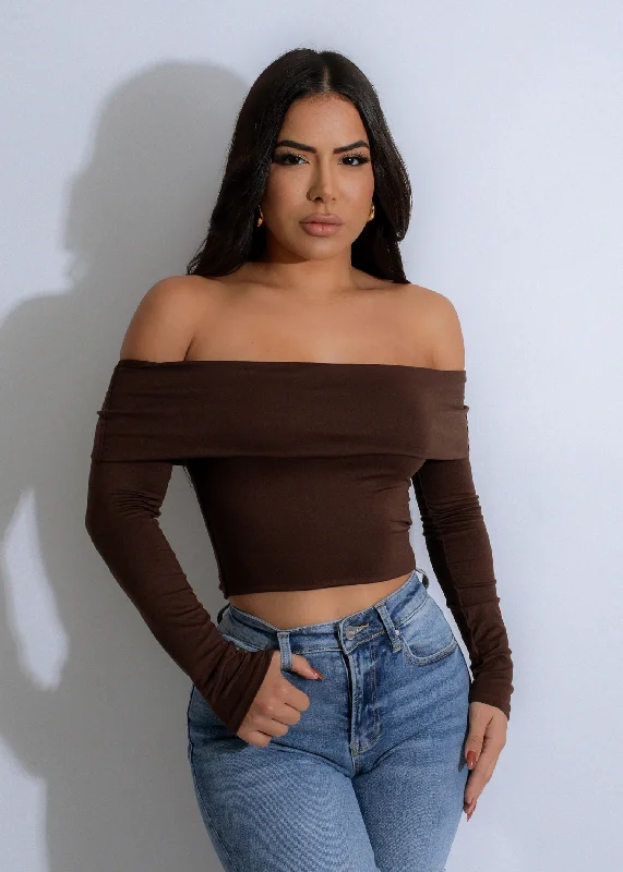 Nocturne Elegance Crop Top Brown Sophisticated Women's Tailored