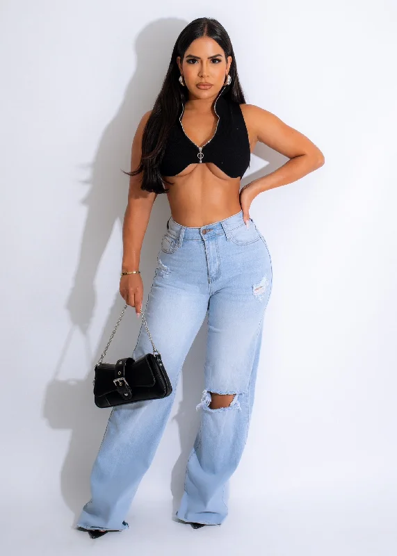 Best Gift Ribbed Crop Top Black Hip Women's Urban