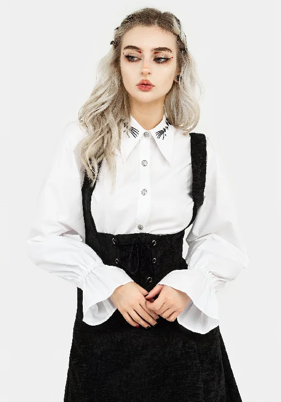 Tempora Embroidered Button Up Shirt Monochromatic Office Style