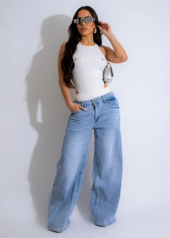 Very Sexy Ribbed Bodysuit White Preppy Women's College