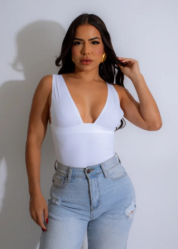 Serenity Plunge Bodysuit White Sleek Women's Metallic