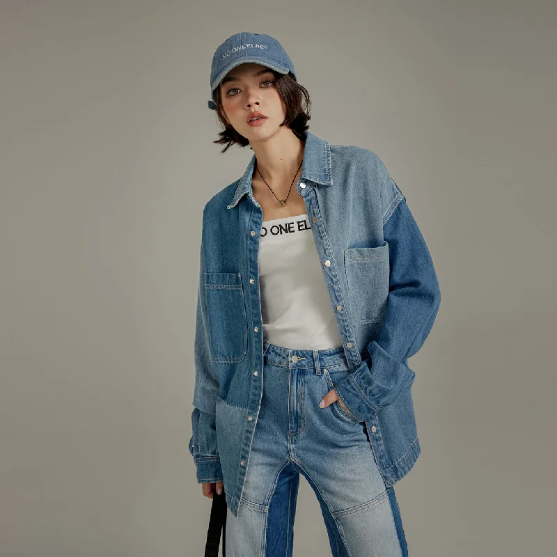Color Matching Denim Shirt British Gentlewoman Style