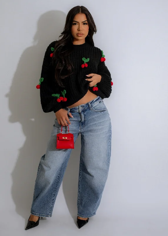 Cherry Pop Sweater Knit Black Bohemian Women's Free