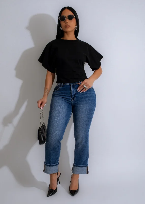 Effortless Crop Top Black Relaxed Women's Beachy