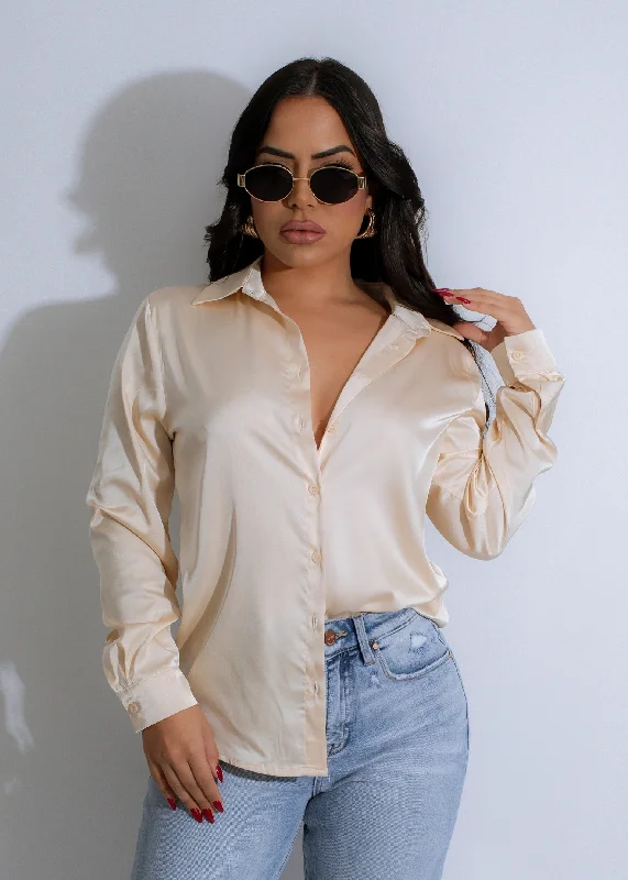 Eclipse Essence Satin Button Down Top Nude Earthy Women's Hemp - based