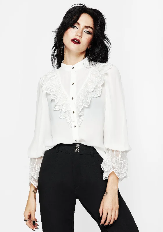 Constance Lace Frill Button Up Blouse Top Sophisticated Women's 