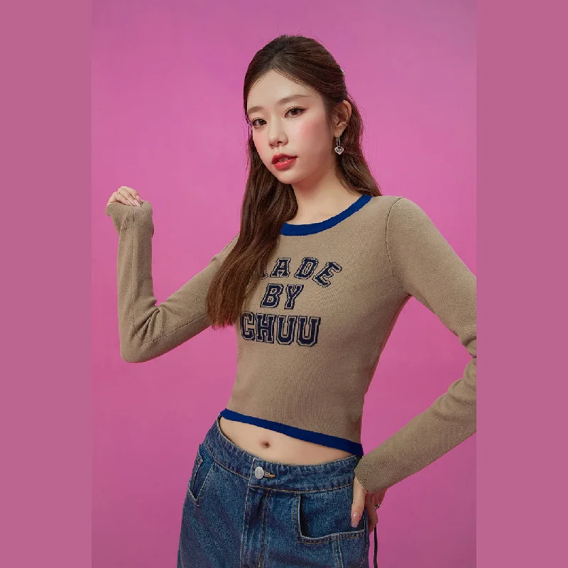Line Color Combination Crop Knit Top Monochromatic Office Style
