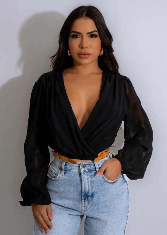 Making Me Blush Mesh Crop Top Black Athletic Women's 