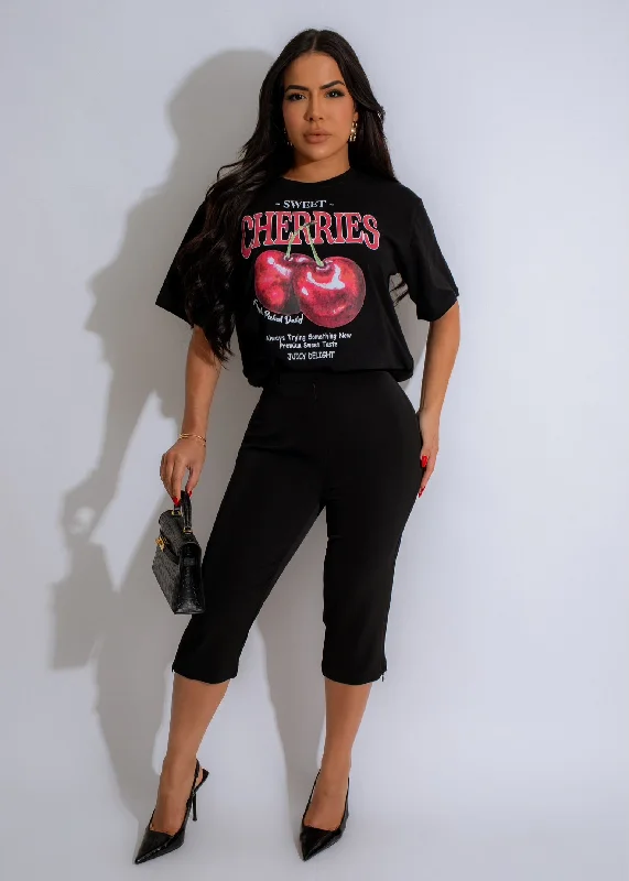 Be Your Girl Cherry Long Top Black Confident Women's High - fashion