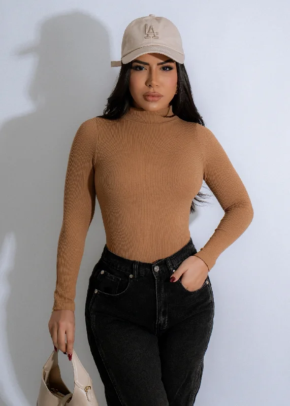 Radiant Contour Ribbed Bodysuit Brown Dapper Women's 1920S