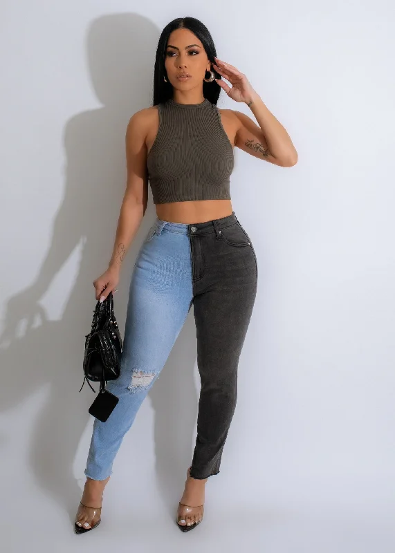 Just In Time Crop Top Charcoal Country