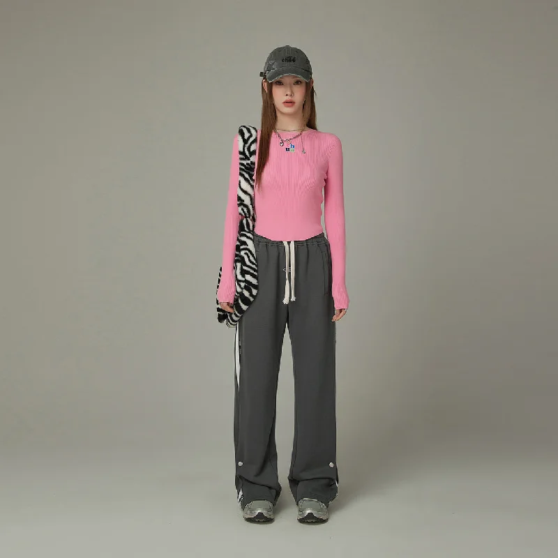 Color Ribbed Slim Knit Top Monochromatic Office Style