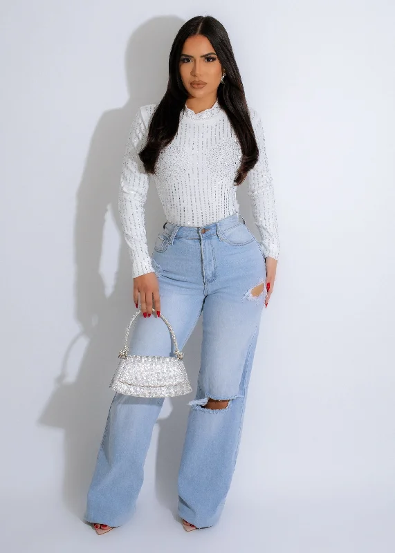 Show Off Rhinestones Crop Top White Sleek Women's 