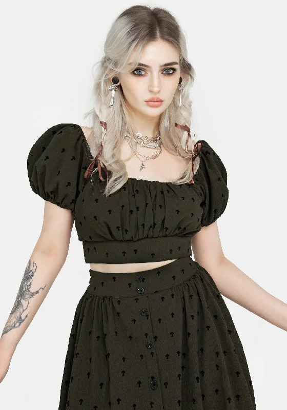 Chanterelle Velour Puff Sleeve Crop Top Classic Women's Tweed