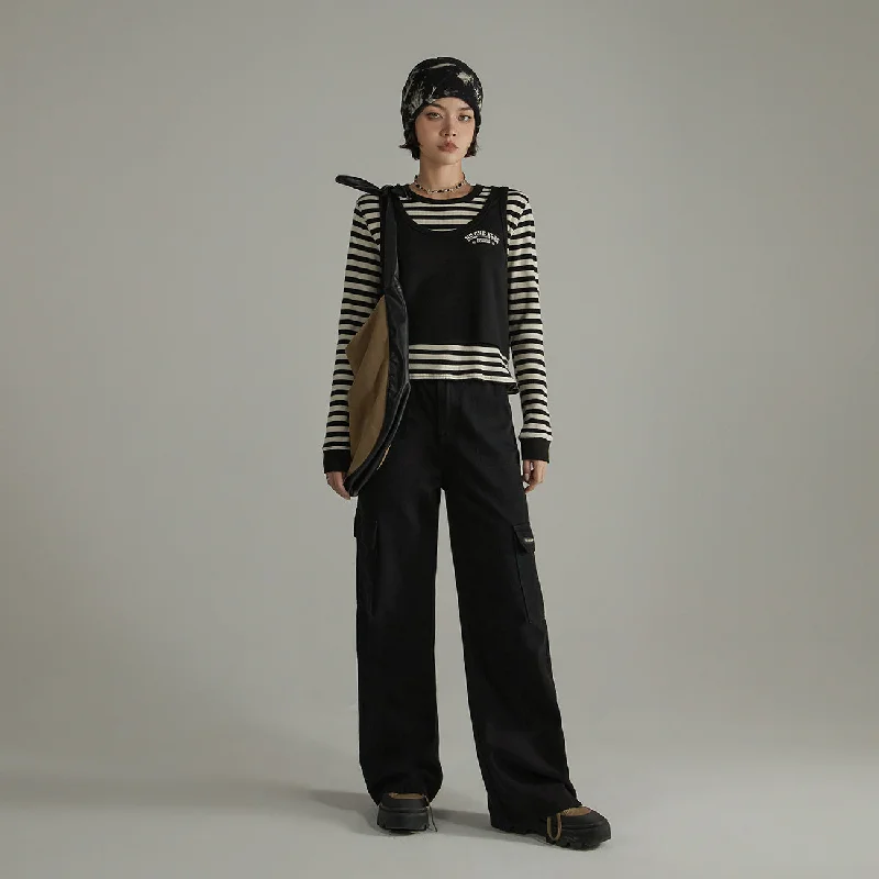 2-Layers Striped Long-Sleeves Top Cool Women's Skate