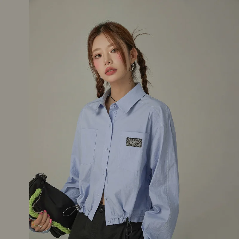 Drawstring Pocket Classic Shirt Sporty Women's Athleisure 