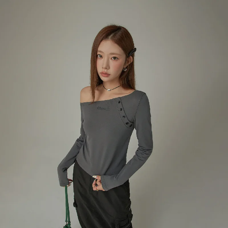 Logo One Shoulder Unbalanced T-Shirt Elegant Women's Formal 