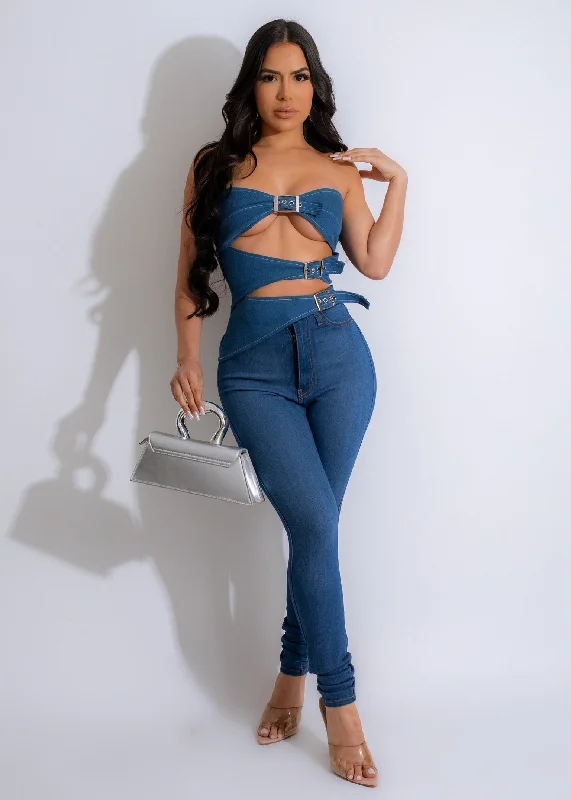 With You Denim Crop Top Dark Denim Modern Women's Tech