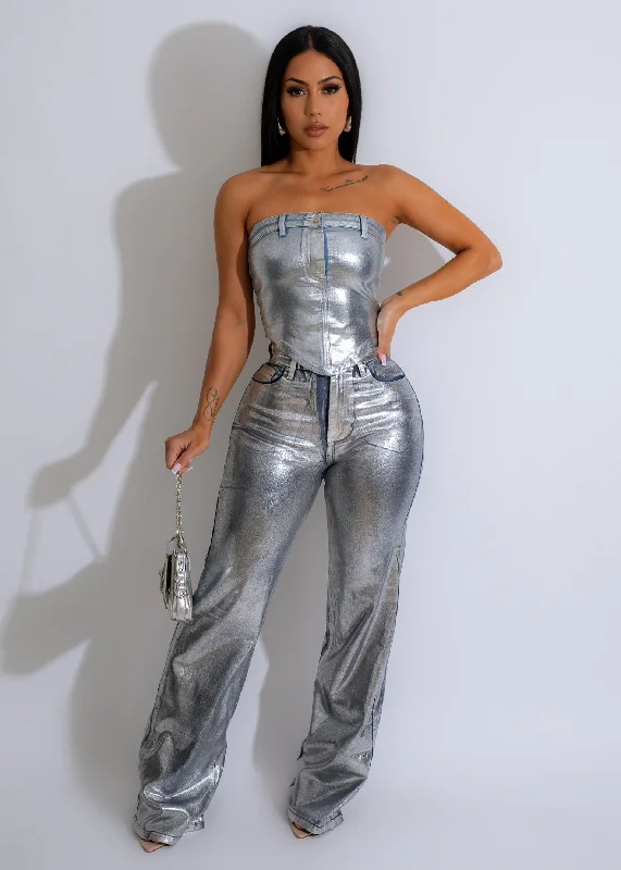 My Moment  Metallic Crop Top Silver Contemporary 