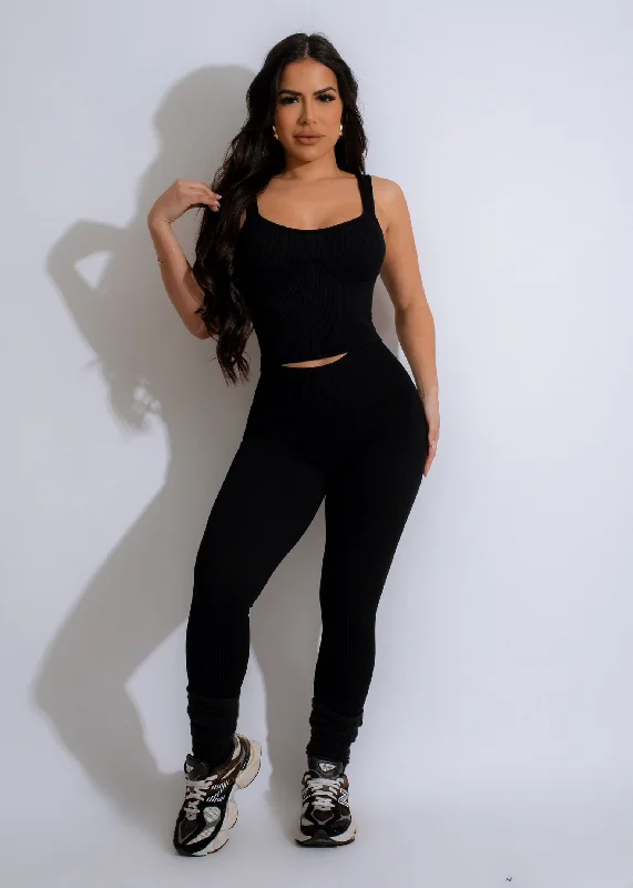 Yoga Flex Ribbed Crop Top Black Trendy Women's 