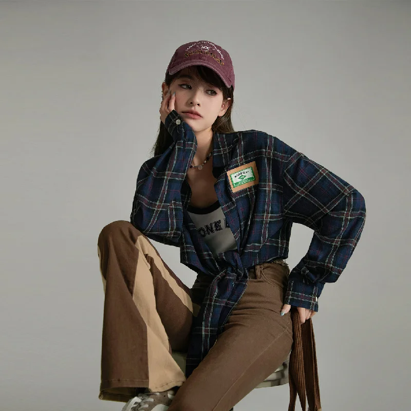 Check String Loose Fit Shirt Bold Women's Animal Print