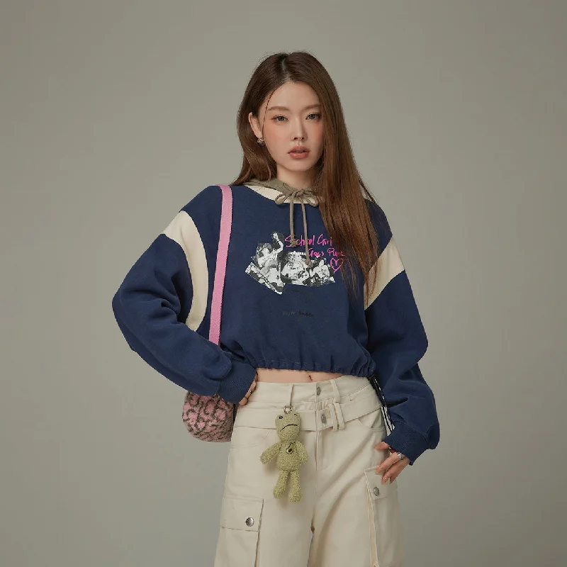 Printed Color Matching String Sweatshirt Sleek Women's Metallic
