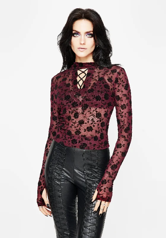 Theodora Floral Mesh Long Sleeve Top Refined Women's Classic 