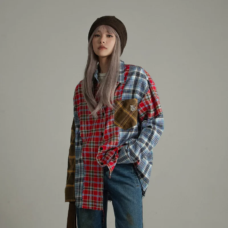 Color Matching Check Loose Fit Shirt Country