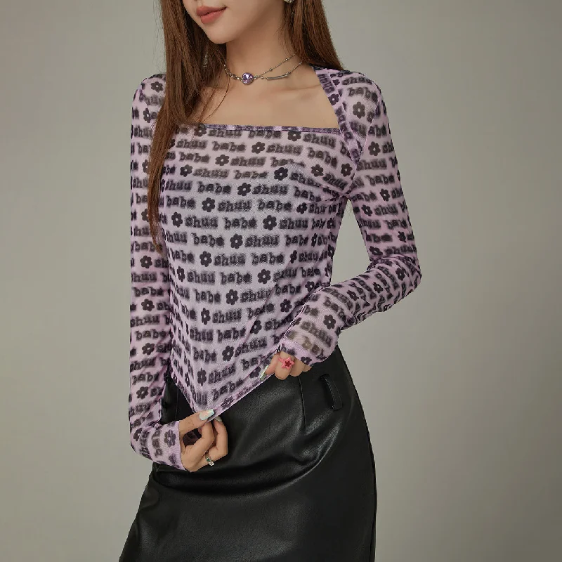 Lettering Slim Long Sleeve T-Shirt Streetwear Style for 