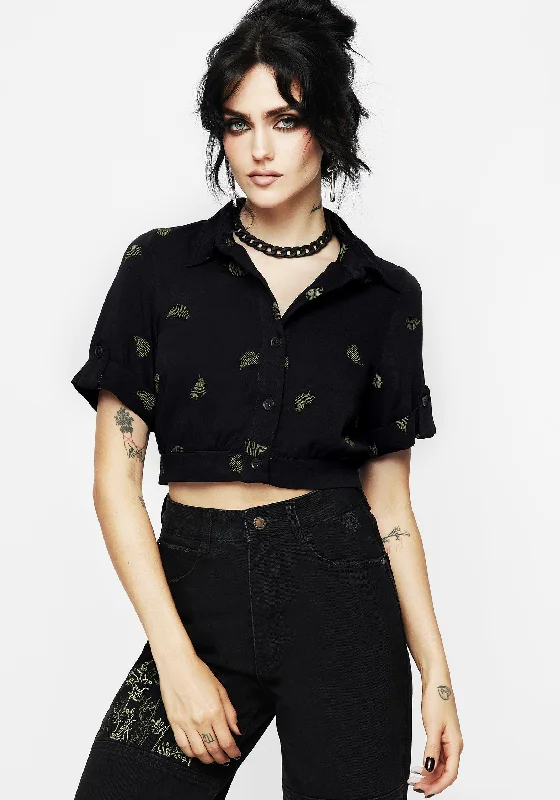 Osmunda Fern Embroidered Short Sleeve Crop Shirt Streetwear Style for 