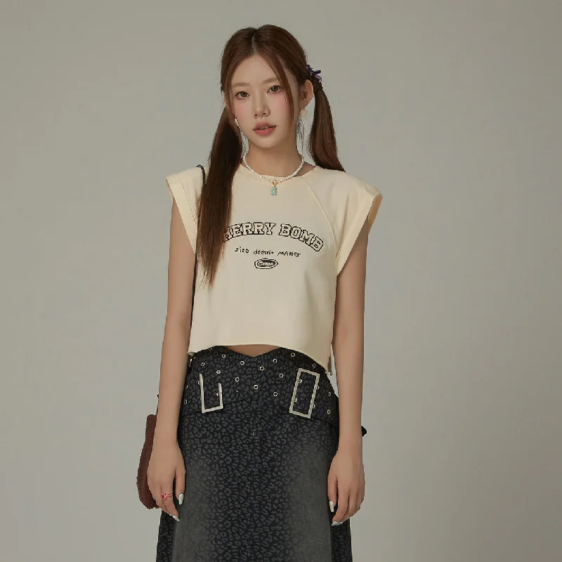Cherry Bomb Embroidered Cropped Boxy T-Shirt Sporty Women's Athleisure 