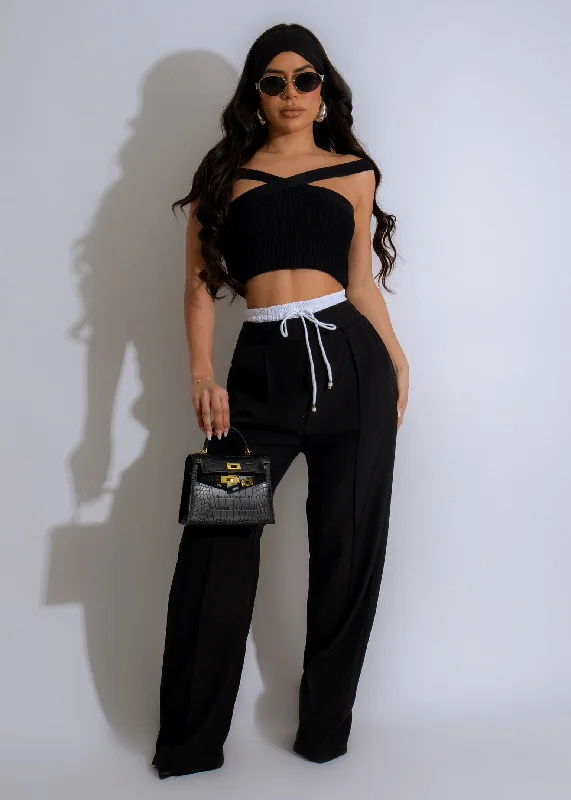 Miss Perfect Ribbed Crop Top Black Refined Women's Classic 