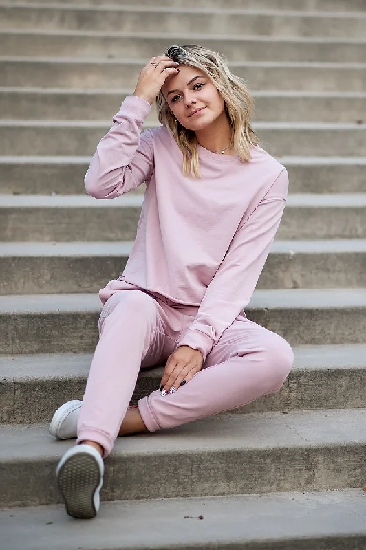 DT 24/7 Two-piece sweatsuit set in Blush Pink Laid - back Women's Style