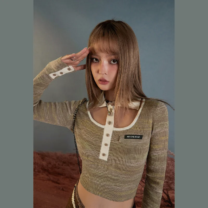 Camouflage Polo Collar Knit Shirt Hip Women's Urban