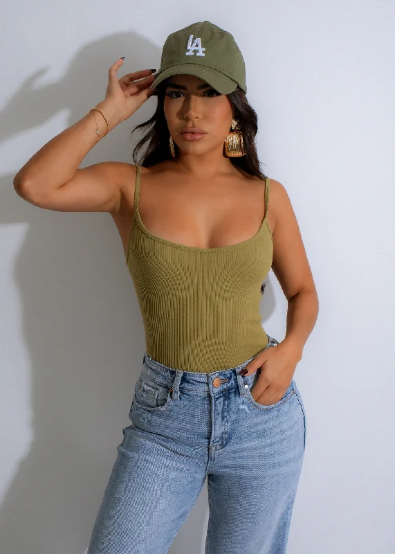 Caught In The Drama Ribbed Bodysuit Green Practical Women's Quick - dry