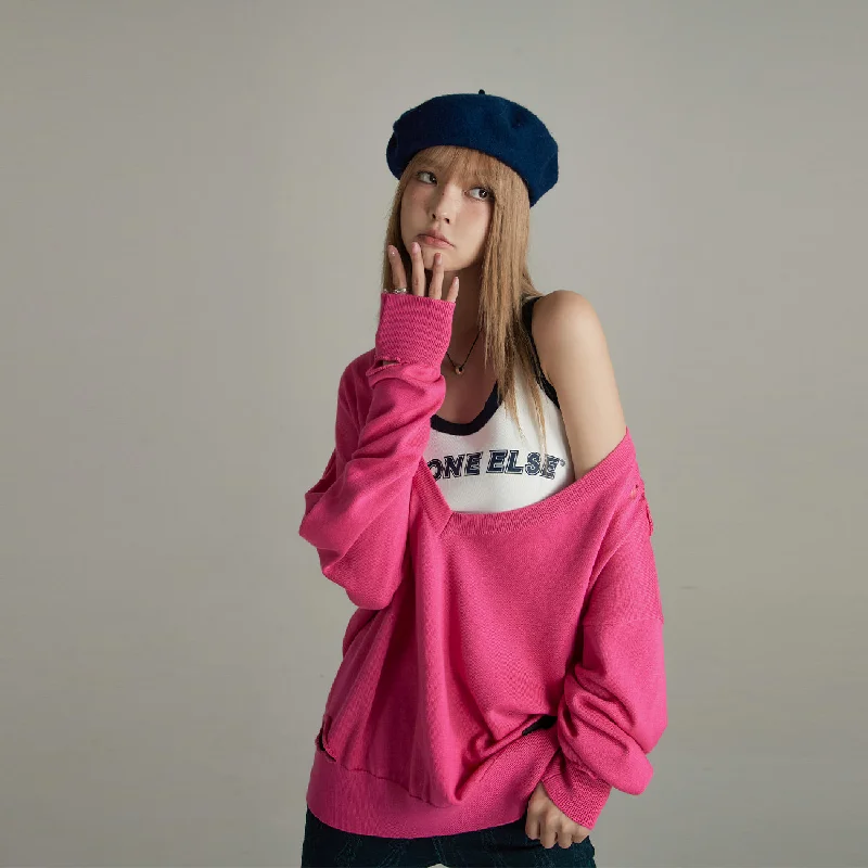 Lazy V-Neck Loose Knit Top Traditional Women's 