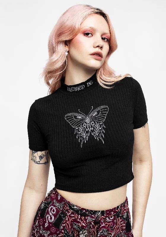 Dolore Rib Embroidered Crop Top Edgy Women's Punk
