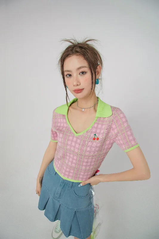 Cherry Color Cropped Knit T-Shirt purpose